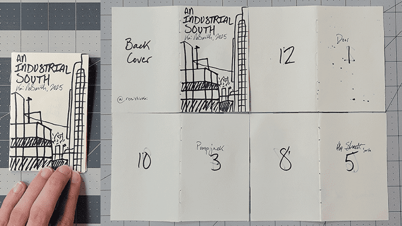The first prototype of the zine, used to figure out page number layouts for the digital prototype.