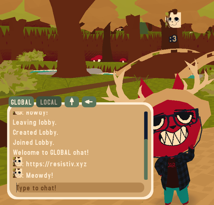 My WEBFISHING character in-game with a Steam name that injects the game’s icon into the text.